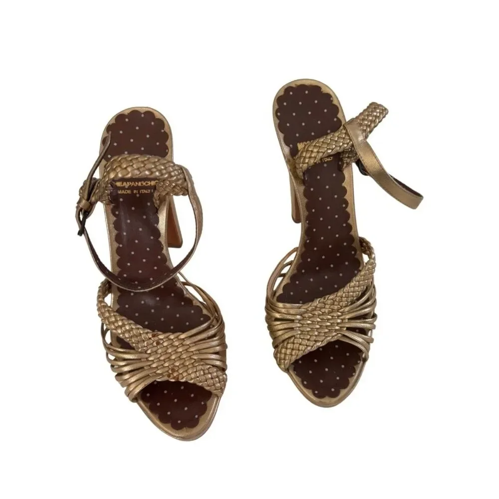 Moschino Cheap & Chic Gold Braided Block Heels Size 8
